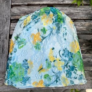 Light Blue Lace Floral Slouchy Beanie